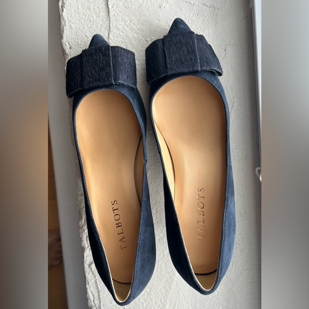 Talbots Blue Suede Bow Kitten Heel, 6.5